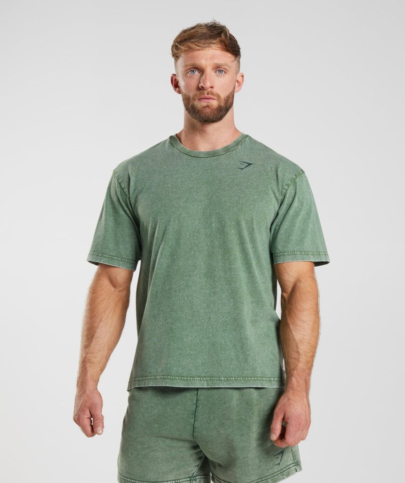 Men's Gymshark Power Washed T-Shirts Green | NZ 3ULKMC